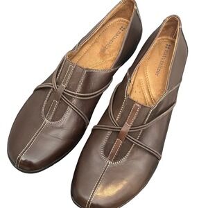 Naturalizer Women's Size 11 Brown Leather Bow Flat Comfort Shoe Contrast Stitch